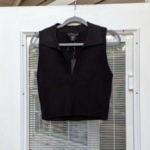 New House of Harlow x Revolve V neck Black Polo Ribbed Tank Top, size L